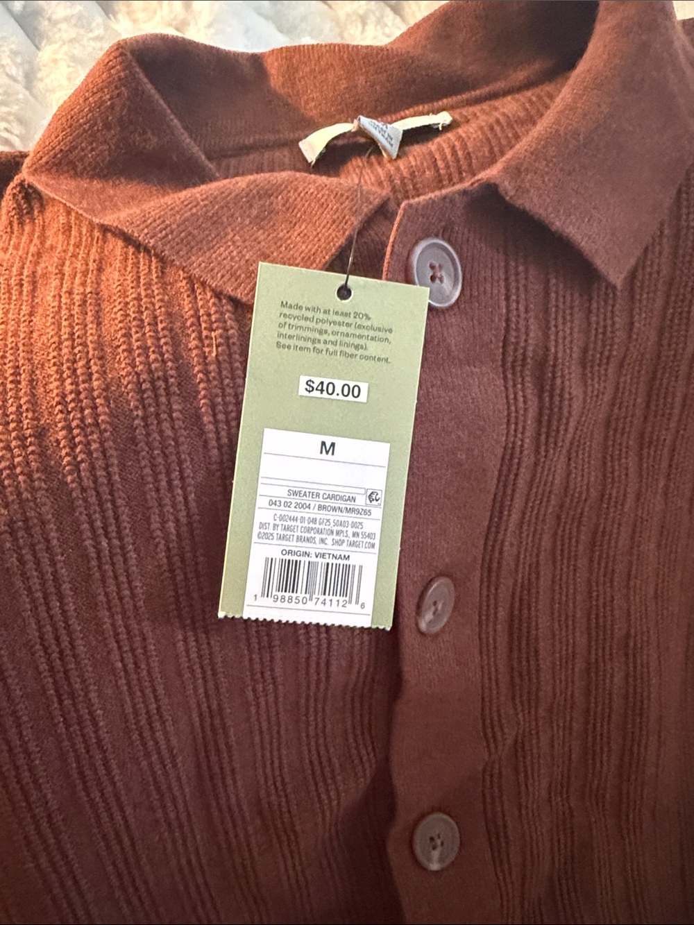 Brown Button-Up Ribbed Cardigan - Picture 3 of 4